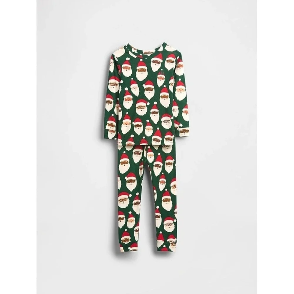 NEW Gap Kids Organic Cotton Santa Print‎ Holiday Pajama Set Christmas 12-18M
